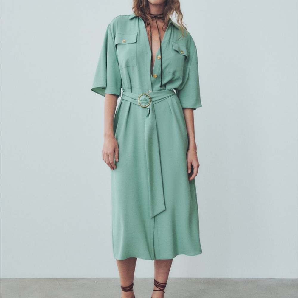 Zara Belted Midi Shirt Dress